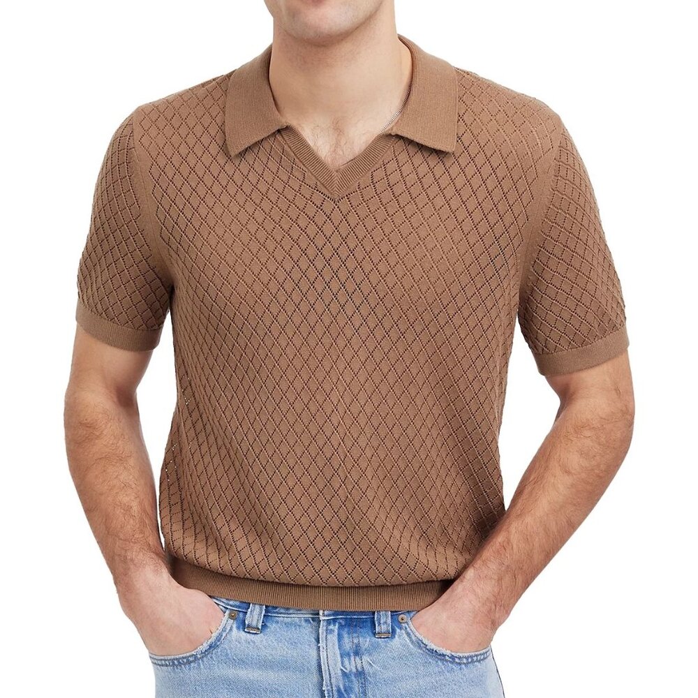 Madewell Men's Short Sleeve Diamond Pointelle Stitch Polo Sweater Shirt Cargo